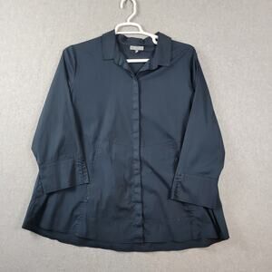 Habitat Navy 3/4 Sleeve Button Up Shirt Women's Plus XXL Stretch Pockets
